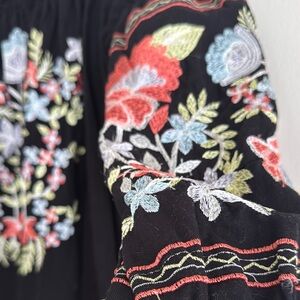 Free People Black Floral Embroidered Long Sleeve Dress
